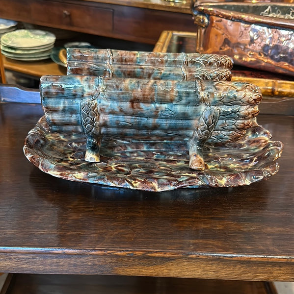 Majolica Asparagus Cradle and Platter
