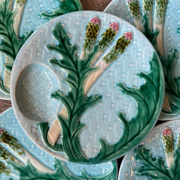 Asparagus Plate, Turquoise Basketweave Detail