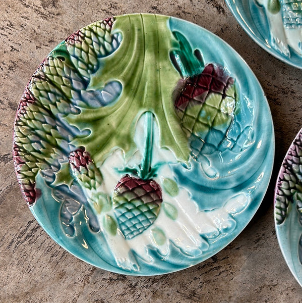Keller and Guerin of Luneville and St Clements Asparagus Plate, Deep Turquoise, Green and Purple with Sauce Well