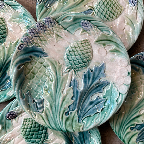 Asparagus Plate, Turquoise, Blue and Green with a Sauce Well