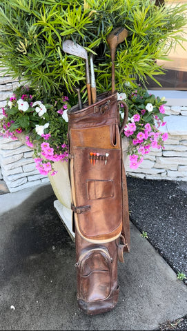Vintage Leather Golf Bag with Clubs