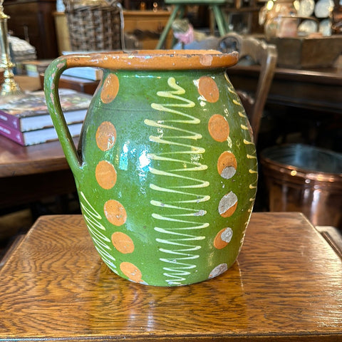 Green Pyrenees Jug with Dot and Stripe Design
