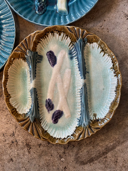 Orchies Asparagus Plate, Deep Blue and Brown