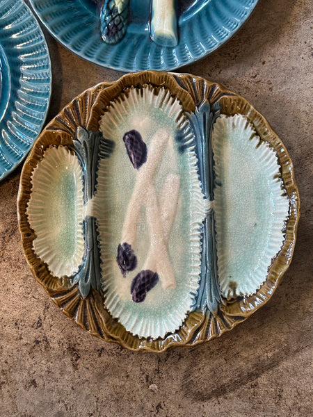 Orchies Asparagus Plate, Deep Blue and Brown