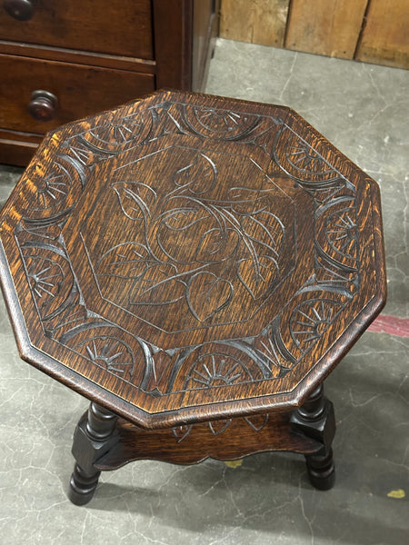 English Carved Oak Side Table