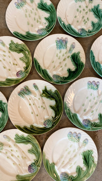 Asparagus Plate, Cream with Green