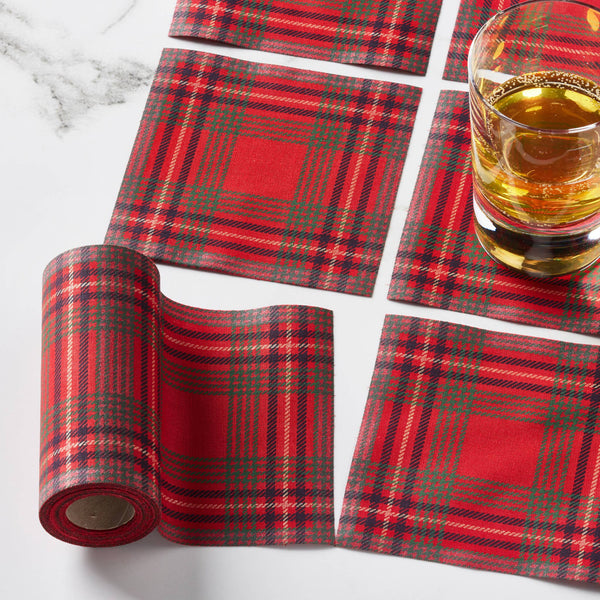 MY DRAP Cotton Cocktail Napkins 50 Per Roll, Red Tartan Xmas: 100% Cotton