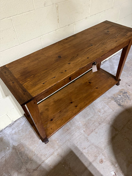 French Scrubbed Pine 2-Tier Serving Table with Drawer