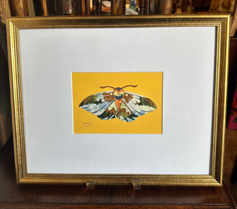 Collage Moth on Yellow Background by Angela Hughes Zokan