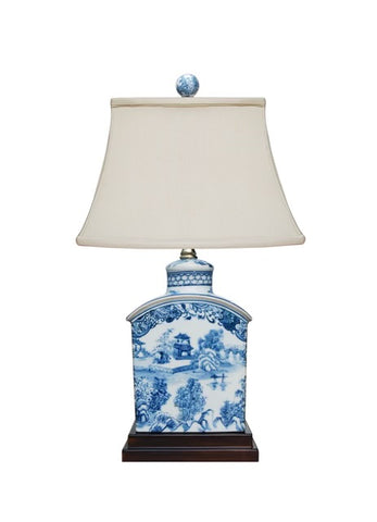 Blue and White Porcelain Chinoiserie Tea Jar Lamp