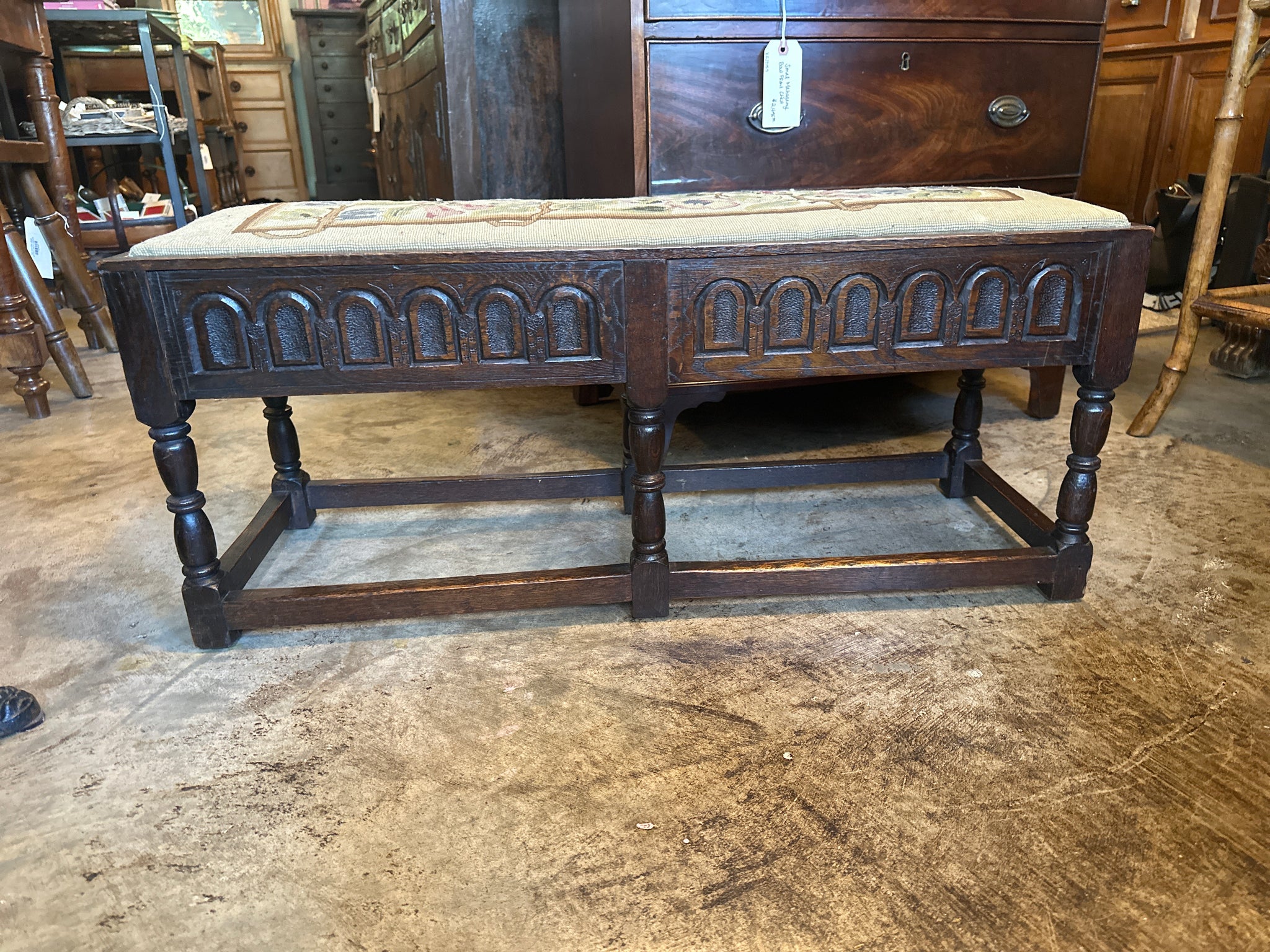 English Oak Upholstered Bench