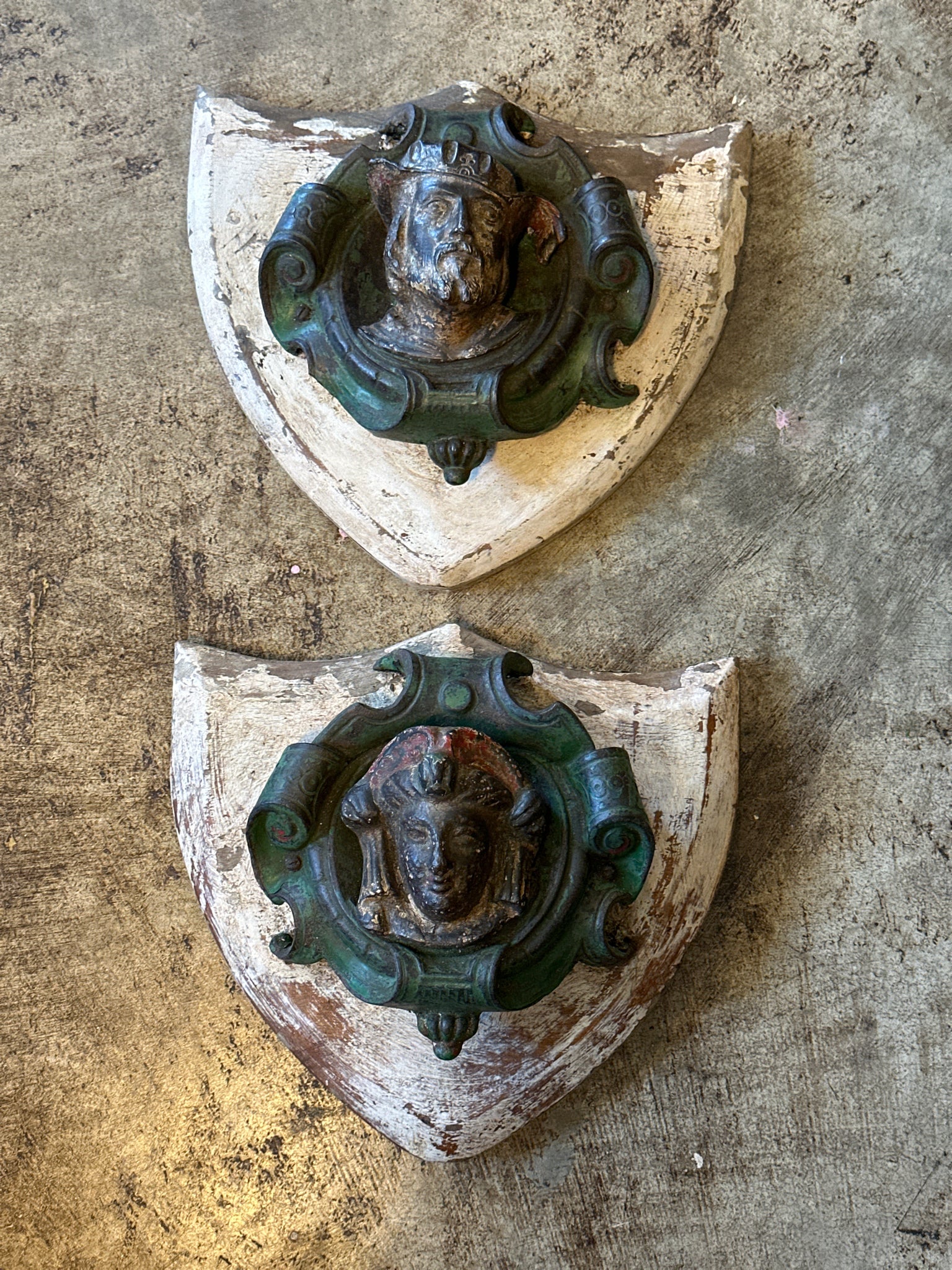 Pair of Beautiful Wood and Cast Iron Plaques