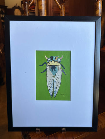 Cicada Collage, Green in Black Frame