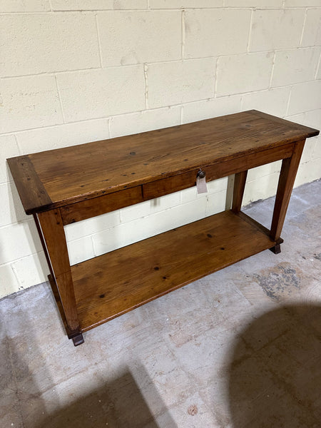 French Scrubbed Pine 2-Tier Serving Table with Drawer