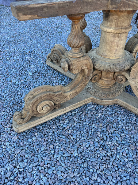 French Oak Carved Pedestal Base Oval Table