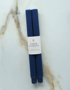 Fluted Taper Candle Pair, Navy