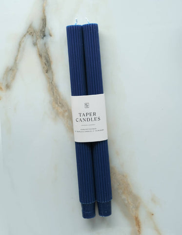 Fluted Taper Candle Pair, Navy