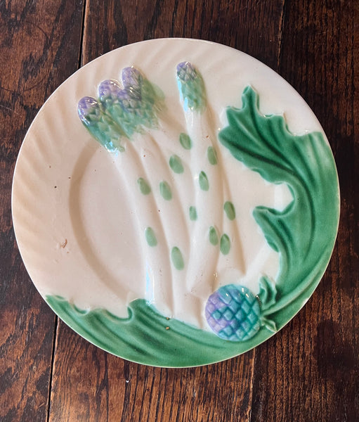 Asparagus Plate, Cream with Green