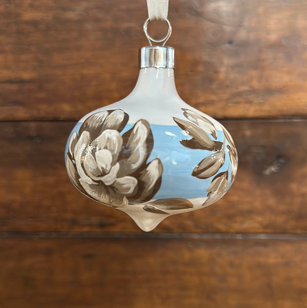 Curvy Retro Floral Ornament, Blue and White, by Angela Hughes Zokan
