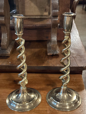 Pair of Open Twist Brass Candlesticks