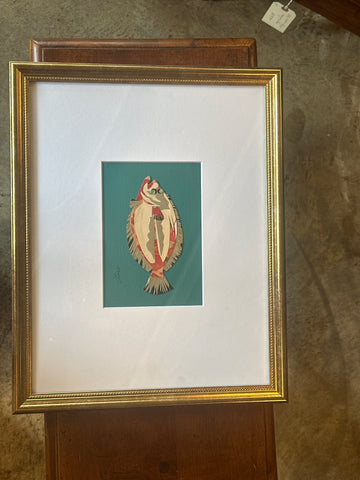 Flounder Collage, Pale Pink and Red on Teal