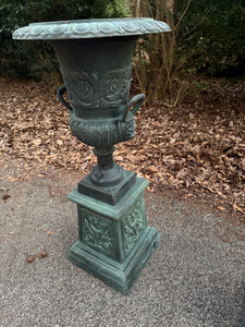 Cast Iron Urn with Handles on Plinth