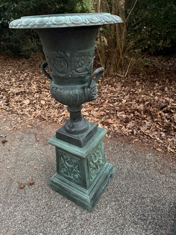 Cast Iron Urn with Handles on Plinth