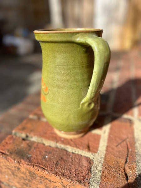 Bright Green Pyrenees Jug with Orange and Cream Floral Design