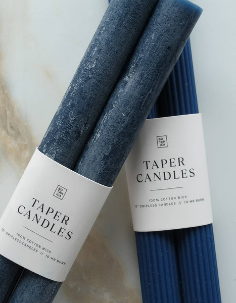 Fluted Taper Candle Pair, Navy