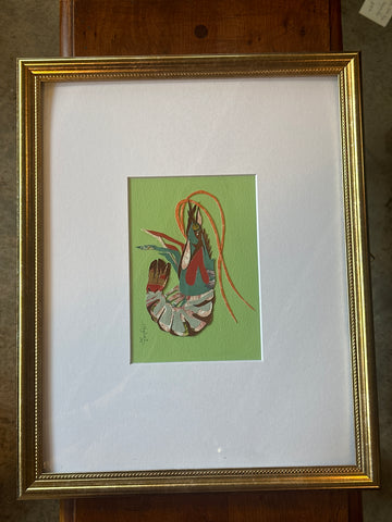 Shrimp Collage, Red and Teal on Lime Green