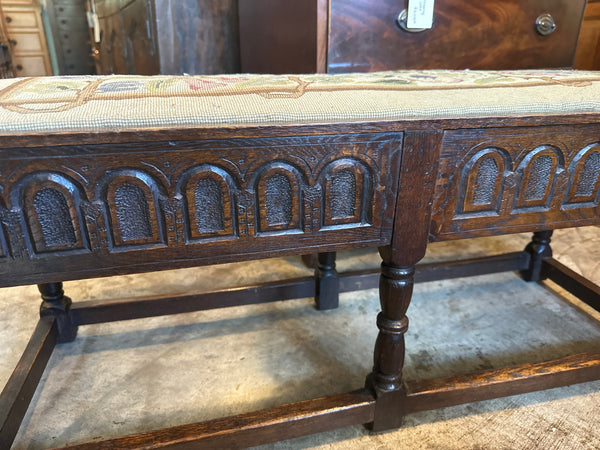 English Oak Upholstered Bench