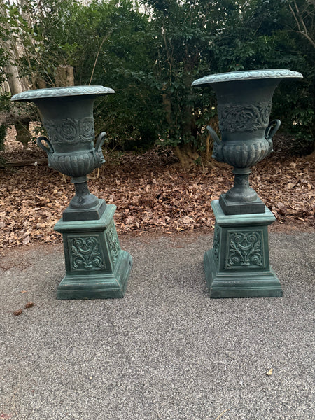 Cast Iron Urn with Handles on Plinth