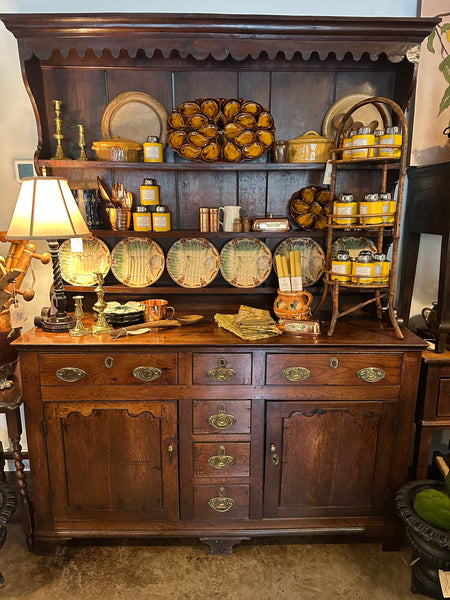English Oak and Yew Dresser with Rack