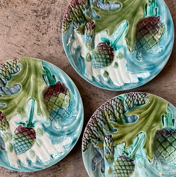 Keller and Guerin of Luneville and St Clements Asparagus Plate, Deep Turquoise, Green and Purple with Sauce Well