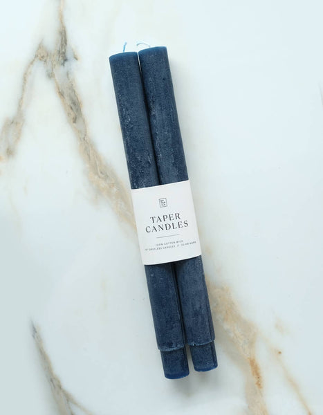 Fluted Taper Candle Pair, Navy