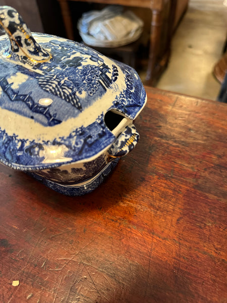 Mini Blue Willow Soup Tureen with Gold