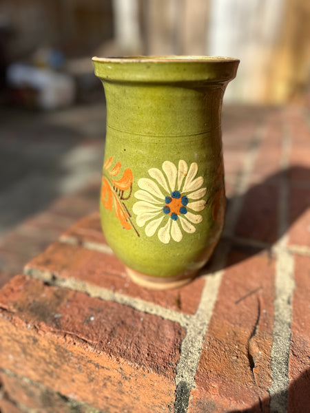 Bright Green Pyrenees Jug with Orange and Cream Floral Design