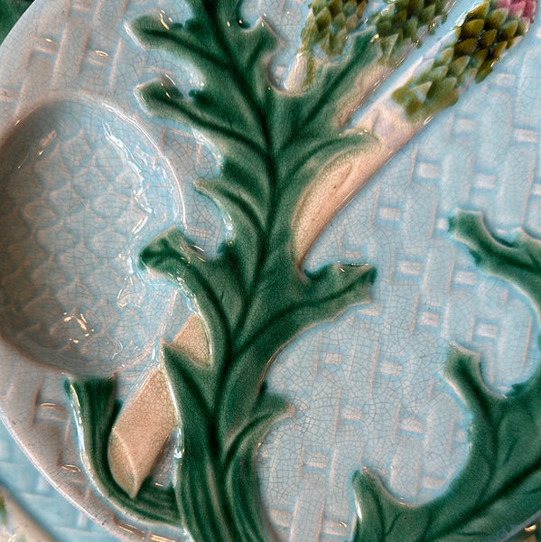 Asparagus Plate, Turquoise Basketweave Detail