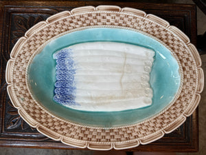 Asparagus Serving Platter, Brown Basketweave and Scalloped Edge