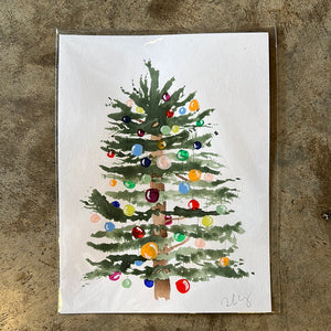 Large Water Color Christmas Tree with Ornaments, by Zach Lundberg