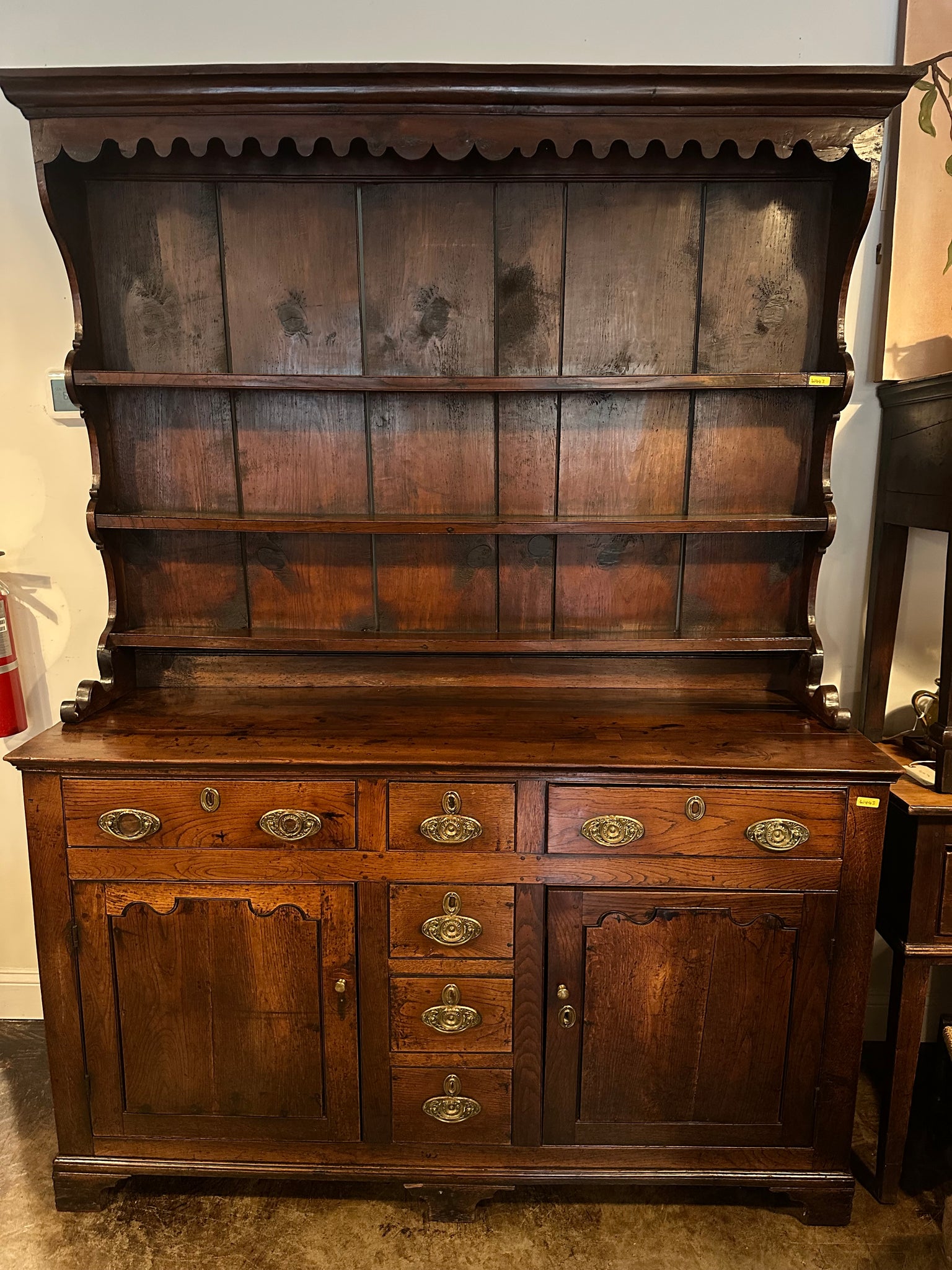 English Oak and Yew Dresser with Rack