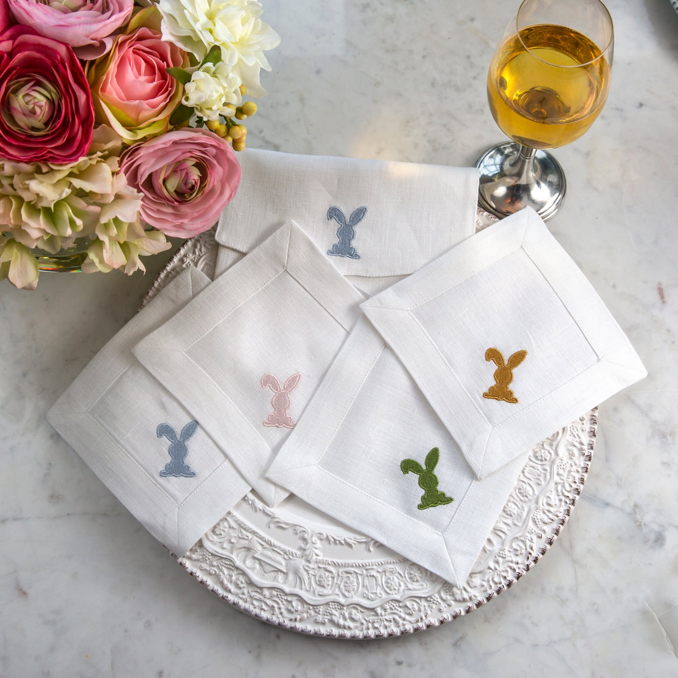 Floppy Eared Bunny Cocktail Napkins, Set of 4