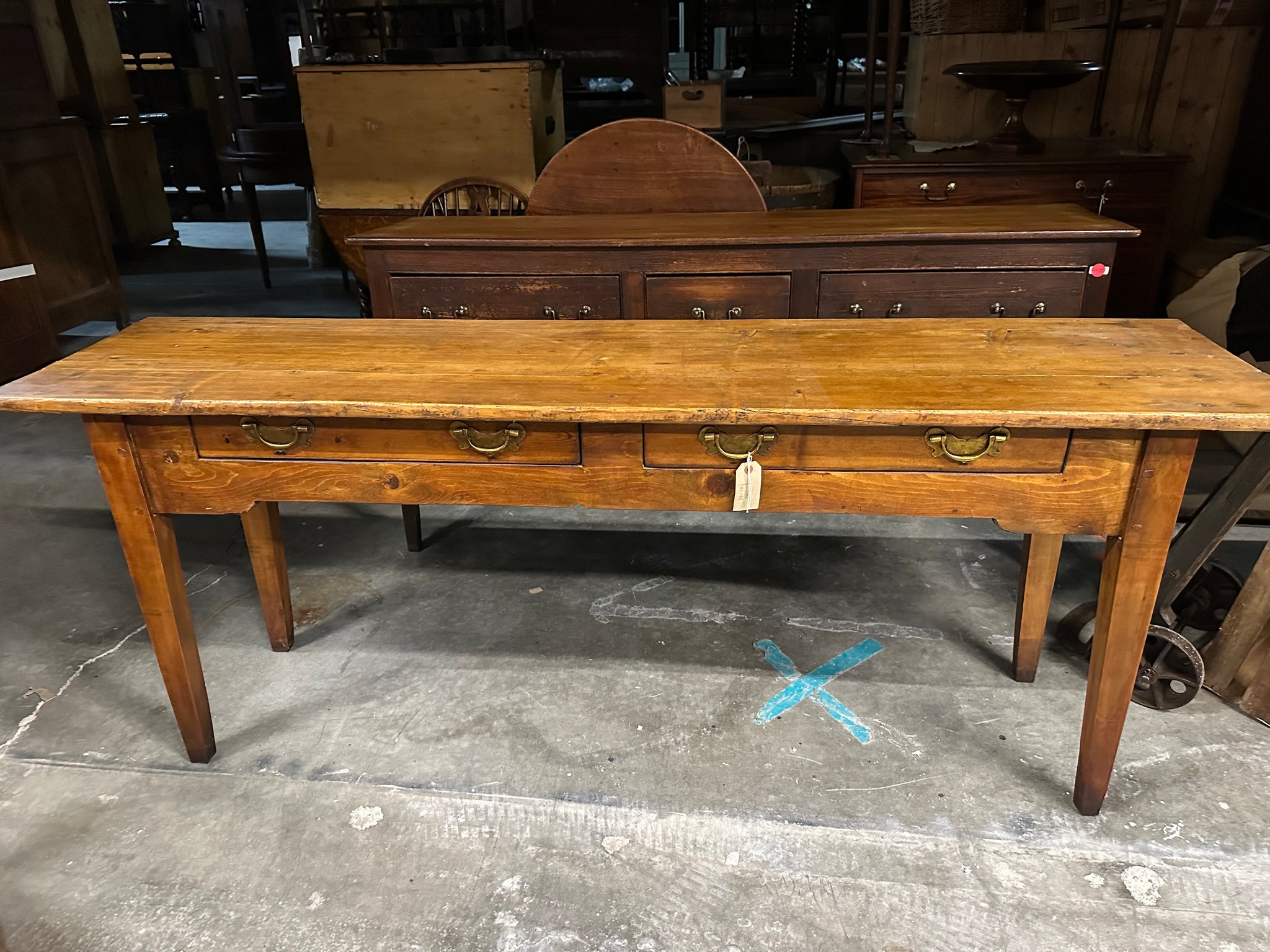 French Pine 2-Drawer Serving Table