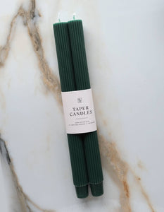 Fluted Taper Candle Pair, Evergreen