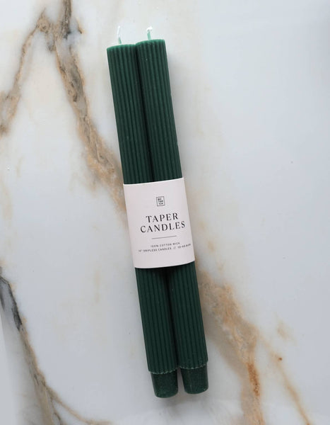 Fluted Taper Candle Pair, Evergreen