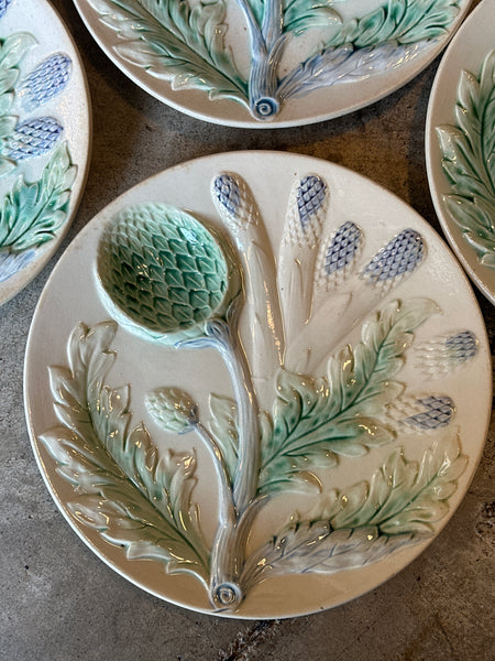 19th Century Luneville French Faience Majolica Asparagus and Artichoke Plate