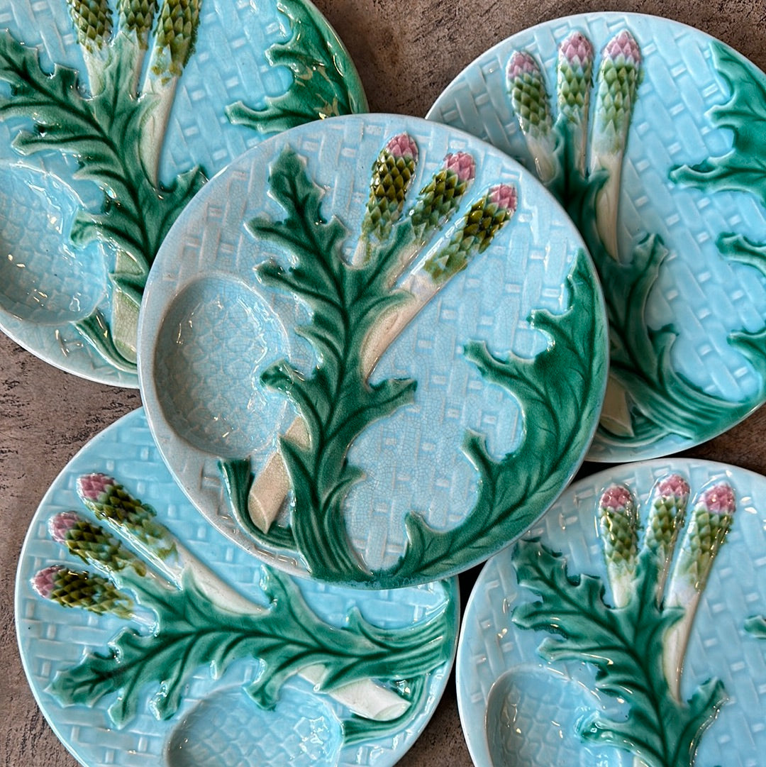 Asparagus Plate, Turquoise Basketweave Detail