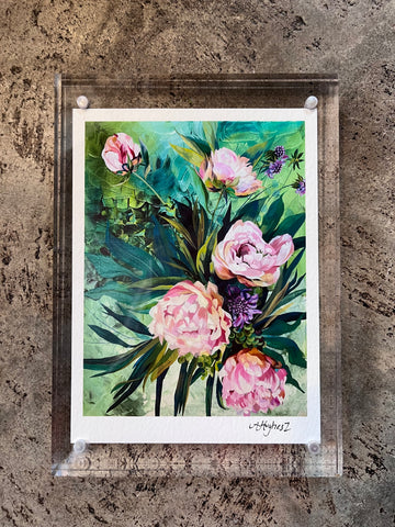"Pink Peonies", by Angela Zokan Acrylic Framed Print