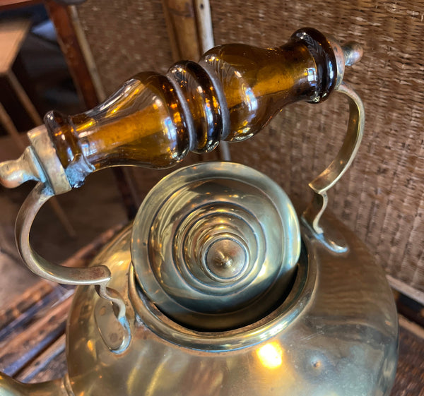 Brass Tea Kettle with Amber-Colored Handle