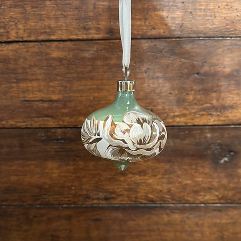 Curvy Retro Floral Ornament, Green and White, by Angela Hughes Zokan